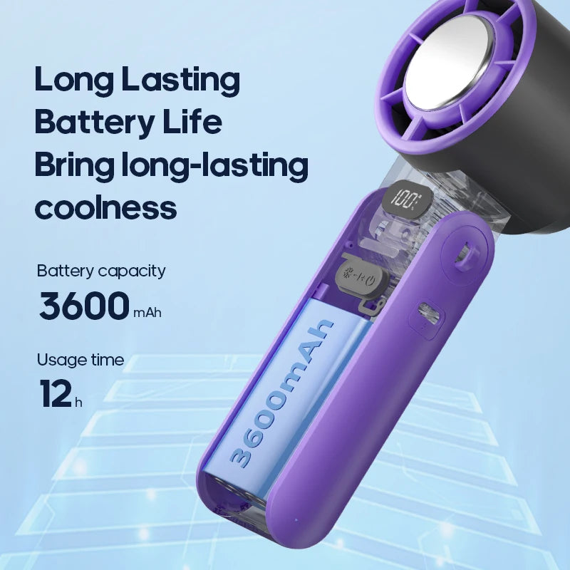 Outdoor Foldable Portable Handheld Fan Mini Cooling Rechargeable 3600Mah 100-Level Free Control High Speed Turbo Fan